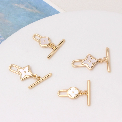 Copper Mother Of Pearl Toggle Clasp For Jewelry Making Heart Star Four Leaf Flower Gold Plated DIY Necklace Connector