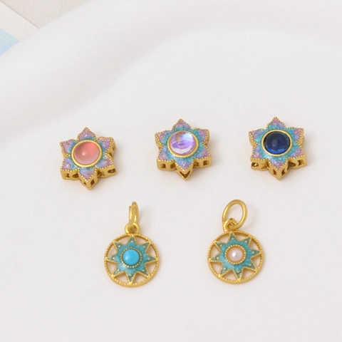 Copper Sun Pendant Hexagram Spacer Beads DIY Jewelry Making Accessories Gold Plated Enamel Star Charms For Necklace Bracelet DIY Material Supplies
