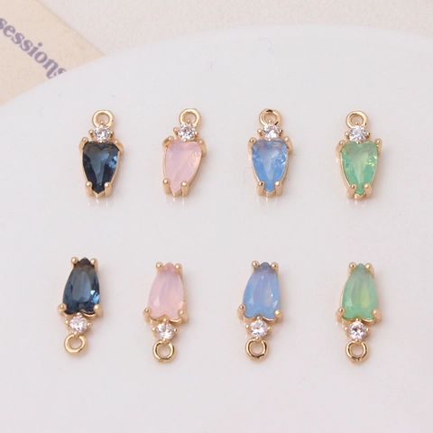 Sweet Small Teardrop Pendant Copper Zirconia Crystal Inlaid Waterdrop DIY Jewelry Components Necklace Bracelet Findings