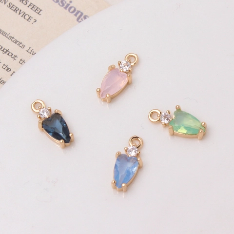 Sweet Small Teardrop Pendant Copper Zirconia Crystal Inlaid Waterdrop DIY Jewelry Components Necklace Bracelet Findings