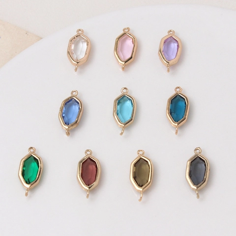 Koper Ingelegd Glas Kristal Zeshoek Ruit DIY Sieraden Connectors Geometrische Dubbele Loop Hangers Voor Armband Oorbel Sieraden