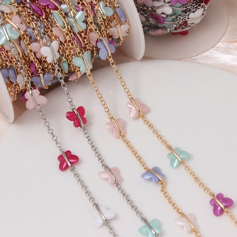 Copper Gold Silver Plated Colorful Acrylic Butterfly Chain For DIY Jewelry Making Necklaces Bracelets Accessory Women