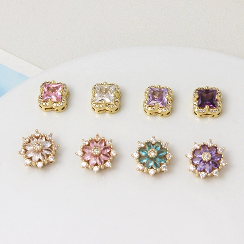 Copper Micro Pave Rhinestone Geometric Flower Spacer Beads DIY Necklace Bracelet Jewelry Making Electroplated Copper Beads