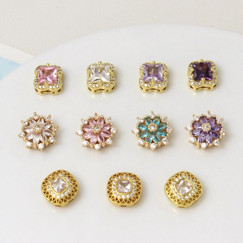 Copper Micro Pave Rhinestone Geometric Flower Spacer Beads DIY Necklace Bracelet Jewelry Making Electroplated Copper Beads