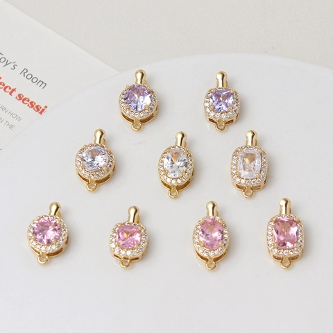Copper Zircon Geometric Connector Clasp For DIY Jewelry Making Gold Plated Round Square Rectangle Necklace Findings