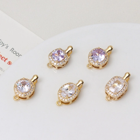 Copper Zircon Geometric Connector Clasp For DIY Jewelry Making Gold Plated Round Square Rectangle Necklace Findings
