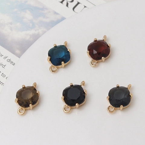 Gold Plated Copper Rhombus Connector Pendants DIY Jewelry Making Colorful Cushion Cut Gemstone Double Loop Craft Pendants