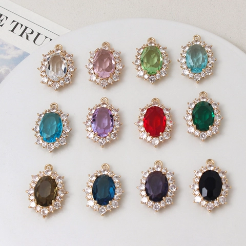 Vintage Oval Zircon Copper Pendant For Jewelry Making DIY Necklace Bracelet Earring Gold Plated Crystal Halo Charm Pendant Only Without Chain Women Accessories