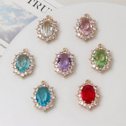 Vintage Oval Zircon Copper Pendant For Jewelry Making DIY Necklace Bracelet Earring Gold Plated Crystal Halo Charm Pendant Only Without Chain Women Accessories