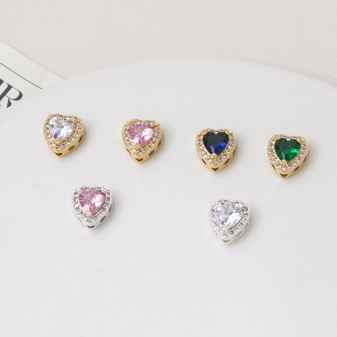 Heart Spacer Beads Copper Rhinestone Inlaid Charms For DIY Necklace Bracelet Making Sweet Romantic Style Jewelry Findings