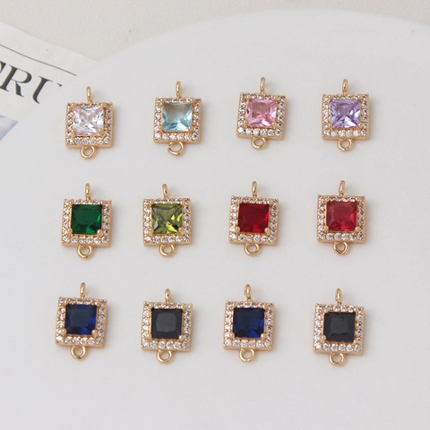 Koperen Vierkante Strass Connector Charm Voor DIY Sieraden Verguld Micro Pave Dubbele Lus Armband Ketting Accessoire