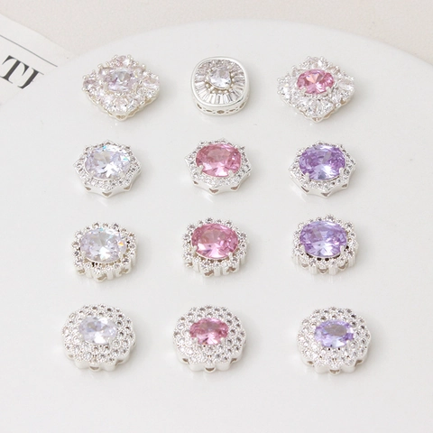 Perla Distanziatrice con Fori Multipli in Rame Placcato Argento Zirconia DIY Ciondolo Connettore per Bracciale