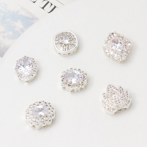 Perla Distanziatrice con Fori Multipli in Rame Placcato Argento Zirconia DIY Ciondolo Connettore per Bracciale