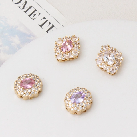 Copper Micro Pave Zirconia Geometric Spacer Beads Gold Plated Rhombus Square Multi Hole Connectors For DIY Jewelry Making