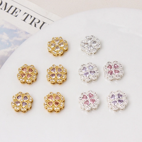 Copper Micro Inlaid Zirconia Four Leaf Clover Heart Shape Spacer Beads For DIY Jewelry Making Bracelet Necklace Accessories