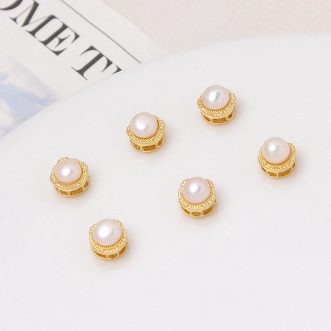 18K Gold Plated Copper Natural Freshwater Pearl Geometric Spacer Beads Zirconia Hollow Out Jewelry Findings For DIY Bracelet Making