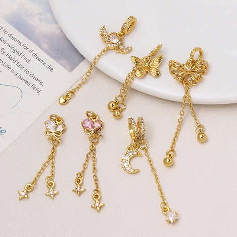 Ciondolo in Rame Placcato Oro 18K Farfalla Cuore Nappa Micro Intarsiato Zirconia DIY Charm Per Creazione Gioielli Donna