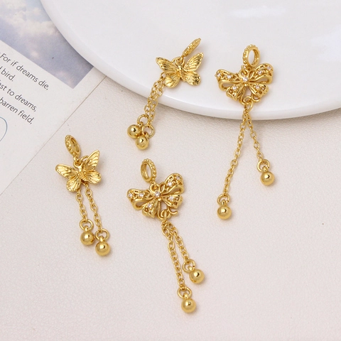 Ciondolo in Rame Placcato Oro 18K Farfalla Cuore Nappa Micro Intarsiato Zirconia DIY Charm Per Creazione Gioielli Donna