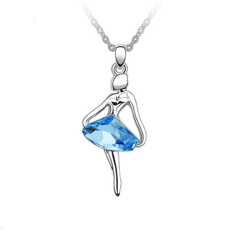 Elegante Balletttänzerin Anhänger Halskette Für Damen Blau Kristall Engel Mädchen Legierung Strass Modeschmuck Geschenk
