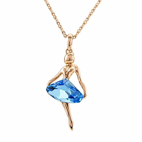 Elegante Balletttänzerin Anhänger Halskette Für Damen Blau Kristall Engel Mädchen Legierung Strass Modeschmuck Geschenk