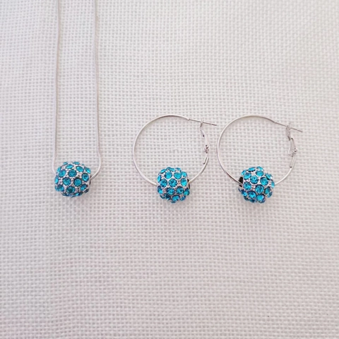 Mode Legierung Strass Runde Kugel Anhänger Halskette Und Creolen Mehrfarbiger Schmuck Für Damen Büro Party Geschenk