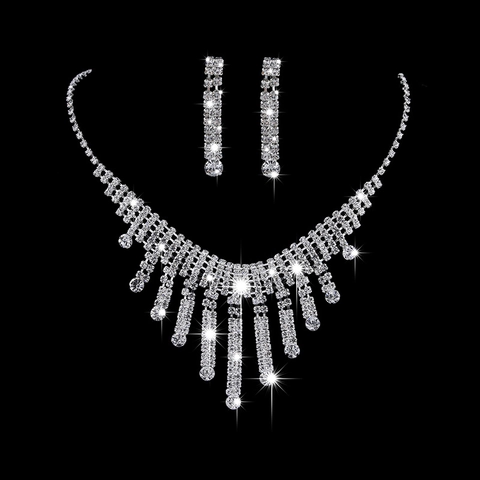 Luxus Afrikanische Braut Schmuck Legierung Wassertropfen Strass Quaste Halskette Hängende Ohrringe Hochzeit Bankett Party Damen