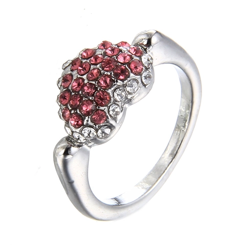 Korean Fashion Heart Shaped Alloy Ring For Women With Shiny Rhinestone Inlay Elegant Romantic Daily Wear Finger Jewelry