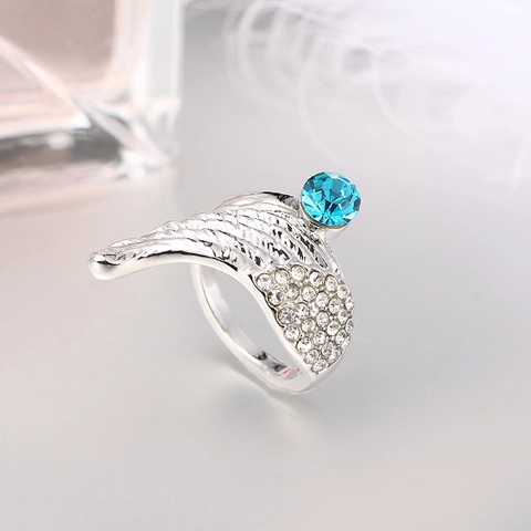 Eleganter Engelsflügel Feder Strass Offener Ring Für Damen Verstellbar Blau Pink Weiß Kristall Band Ring Mode Schmuck Geschenk