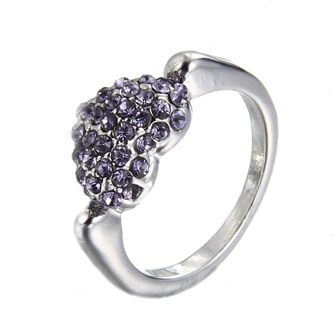 Korean Fashion Heart Shaped Alloy Ring For Women With Shiny Rhinestone Inlay Elegant Romantic Daily Wear Finger Jewelry