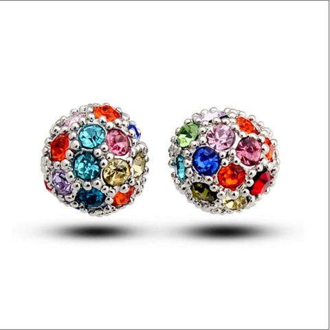 Korean Style Alloy Pave Rhinestone Ball Stud Earrings Shiny Disco Ball Ear Drops For Women Party Daily Fashion Jewelry