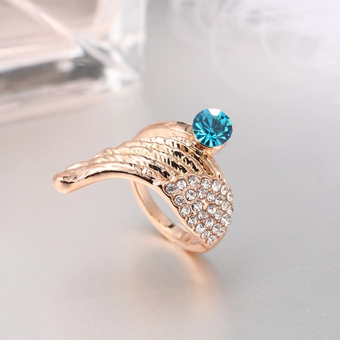 Eleganter Engelsflügel Feder Strass Offener Ring Für Damen Verstellbar Blau Pink Weiß Kristall Band Ring Mode Schmuck Geschenk