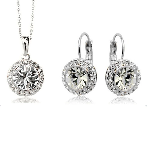 Parure de Bijoux Élégante Halo Rond Collier Pendentif Cristal Coloré Boucles d'Oreilles Alliage Strass pour Femme Mariage