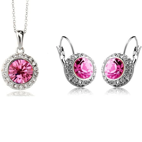 Parure de Bijoux Élégante Halo Rond Collier Pendentif Cristal Coloré Boucles d'Oreilles Alliage Strass pour Femme Mariage