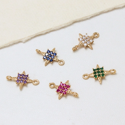 Koperen Micro Zirkonia Ster Zeshoek Connector Hanger Voor DIY Sieraden Maken Kleurbehoud Vergulde Benodigdheden