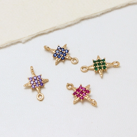 Koperen Micro Zirkonia Ster Zeshoek Connector Hanger Voor DIY Sieraden Maken Kleurbehoud Vergulde Benodigdheden