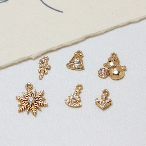 Copper Micro Pave Zirconia Christmas Tree Snowflake Candy Cane Pendants For DIY Jewelry Making Earrings Bracelet Findings