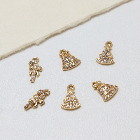 Copper Micro Pave Zirconia Christmas Tree Snowflake Candy Cane Pendants For DIY Jewelry Making Earrings Bracelet Findings