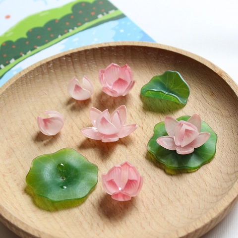 Simulazione 3D Fiore di Loto Foglia di Loto DIY Gioielli Componenti Stile Antico Forcina Accessori Plastica Resina Artigianato