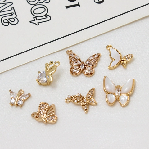 Butterfly Pendants For Jewelry Making DIY Copper Zirconia Mother Of Pearl Butterfly Charms For Necklaces Earrings Jewelry Accessory