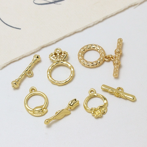 Kupfer 14K Vergoldet Knebelverschluss OT Schnalle Blume Krone Tulpe Design Verbinder Für DIY Schmuckherstellung Armband Zubehör
