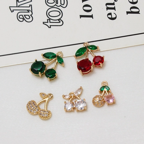 Copper Micro-Pave Rhinestone Cherry Pendant Charms For DIY Earrings Bracelets Necklaces Jewelry Making Accessories For Women