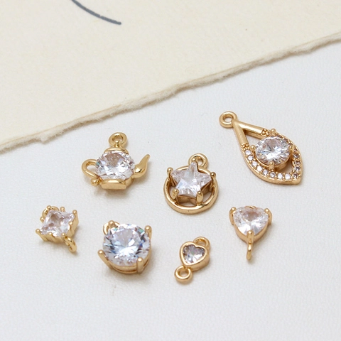 DIY Jewelry Making Copper Zirconia Pendants Star Heart Teapot Teardrop Shapes For Earrings Necklaces Handmade Craft Supplies