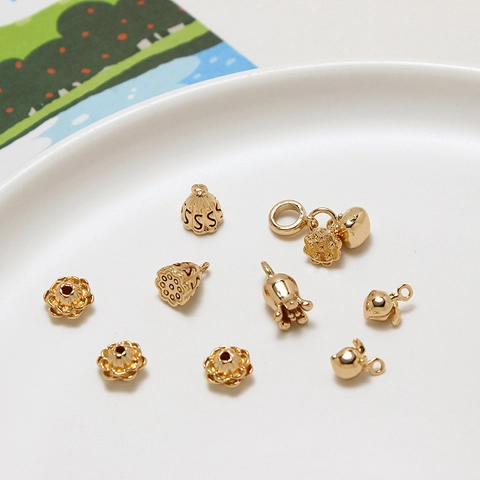 DIY Jewelry Copper Accessories Oriental Lotus Seed Pod Flower Peach Pendants For Bracelet Earring Hairpin Making Materials