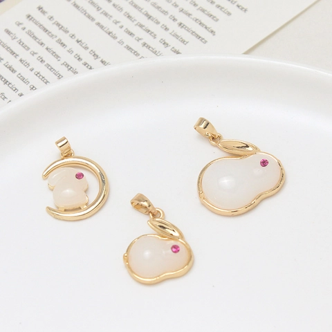 Ciondoli in Rame a Forma di Coniglio e Luna Con Giada Sintetica e Strass per Creazione di Orecchini Collane Bracciali Fai da Te Oro