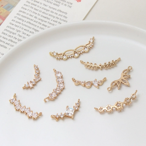 Copper Micro Paved Zircon DIY Jewelry Connectors Leaf Star Curved Pendants For Bracelet Necklace Making Materials