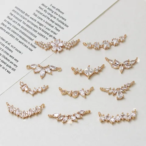 Copper Micro Paved Zircon DIY Jewelry Connectors Leaf Star Curved Pendants For Bracelet Necklace Making Materials