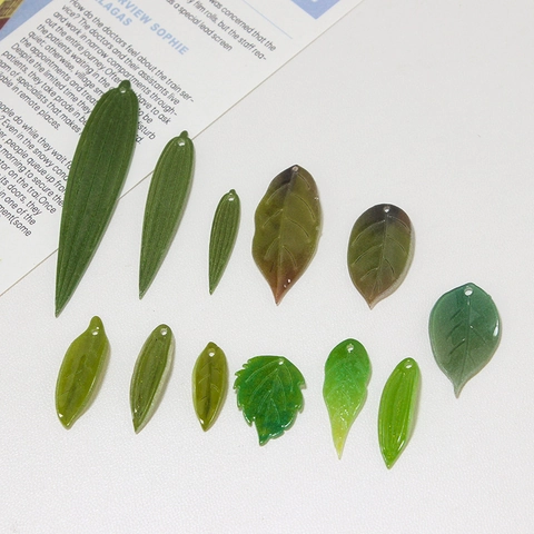 Acrylic Green Leaf Charms With Holes For DIY Jewelry Making Bamboo Leaf Pendant For Hairpins Earring Ancient Style Supplies
