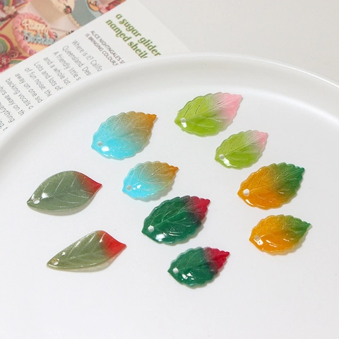 Vintage Acrylic Gradient Leaf Pendants For Handmade Hairpin Jewelry Making DIY Craft Botanical Floral Design Decorative Leaf Accessories