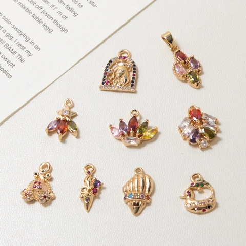 Copper Colorful Zirconia Carriage Shell Bird Ice Cream Pendants For DIY Earring Necklace Bracelet Jewelry Making Accessories