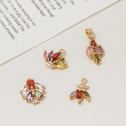 Copper Colorful Zirconia Carriage Shell Bird Ice Cream Pendants For DIY Earring Necklace Bracelet Jewelry Making Accessories
